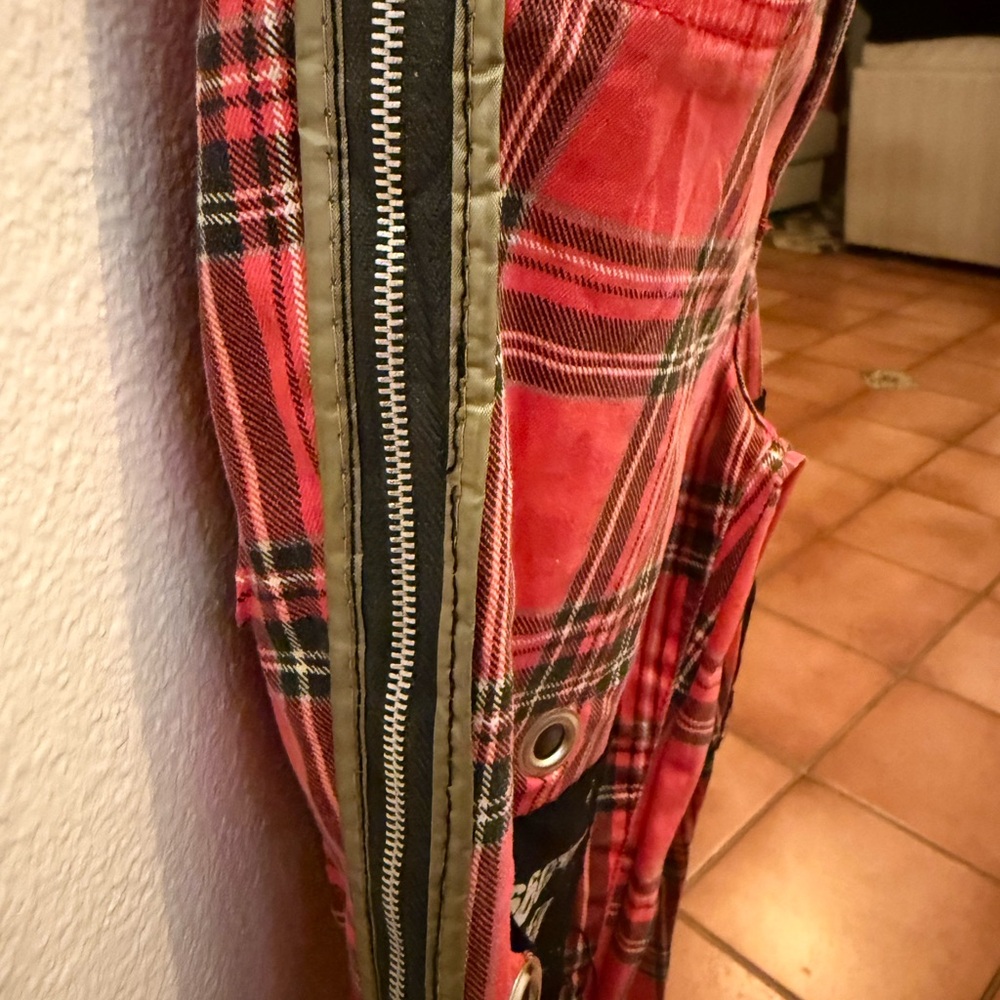 Roth 660 Custom Made Red Plaid Grunge Patched Pants Embellished With Grommets. - Picture 4 of 9